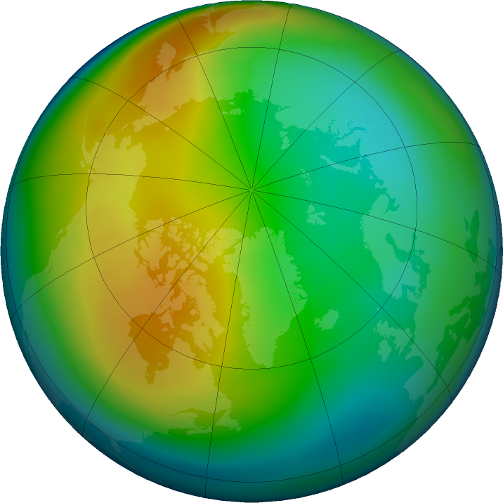 Arctic ozone map for December 2017